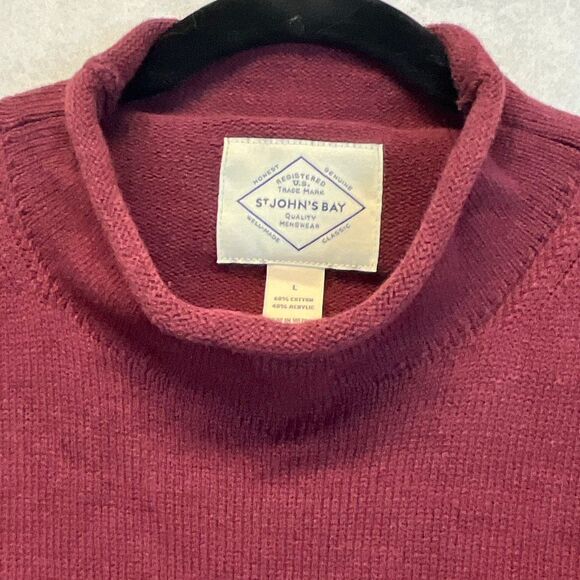 NWT ST. JOHN’S BAY Men’s Sweater L Roll Neck Burgundy Red Classic Fit Soft Knit - Picture 6 of 16